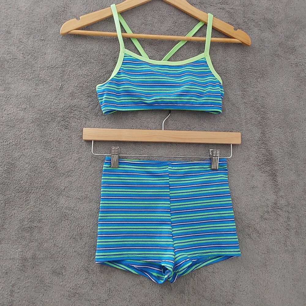 Catalina Girls Two-Piece Striped Swim Set – Blue & Green
